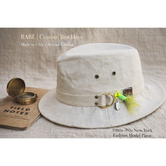 Vintage Bee Hats Canvas Safari Fedora w/ Fishing Lure | Made in USA | S main image 8
